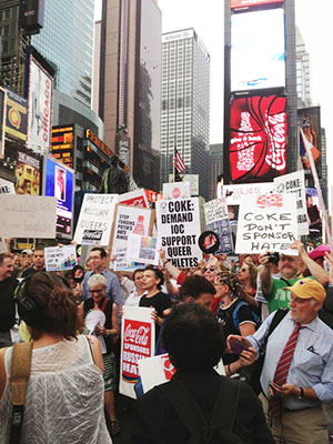 The August protest against Coca-Cola’s sponsorship of the Sochi Games (Pic: Queer Nation)