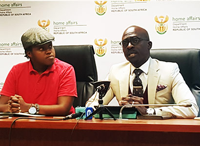 Joshua Sehoole, from Iranti-org, with Minister Gigaba
