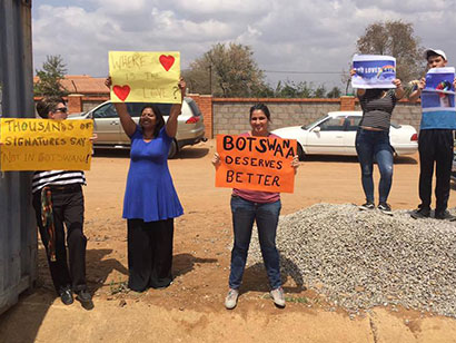 Protesters outside Anderson’s church in Gaberone